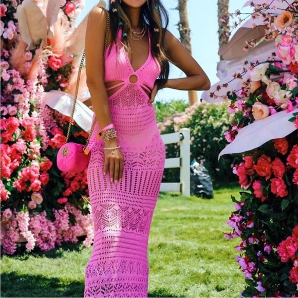 Dundas x Revolve Maia Crochet Maxi Dress in Pink Size M - Picture 7 of 9